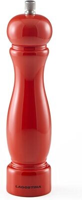Lagostina Wood Pepper Mill, Stainless Steel Grinder, 9" (23cm), Red