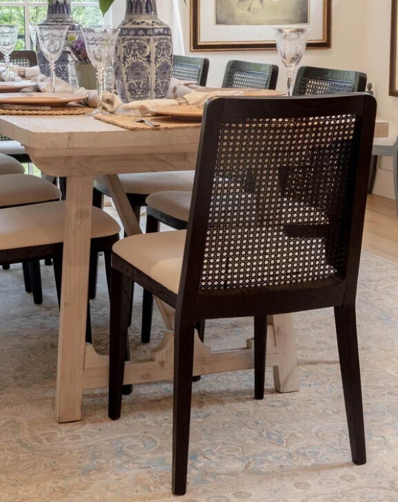 Cane Dining Chair Oyster Linen | Black (Set of 2)