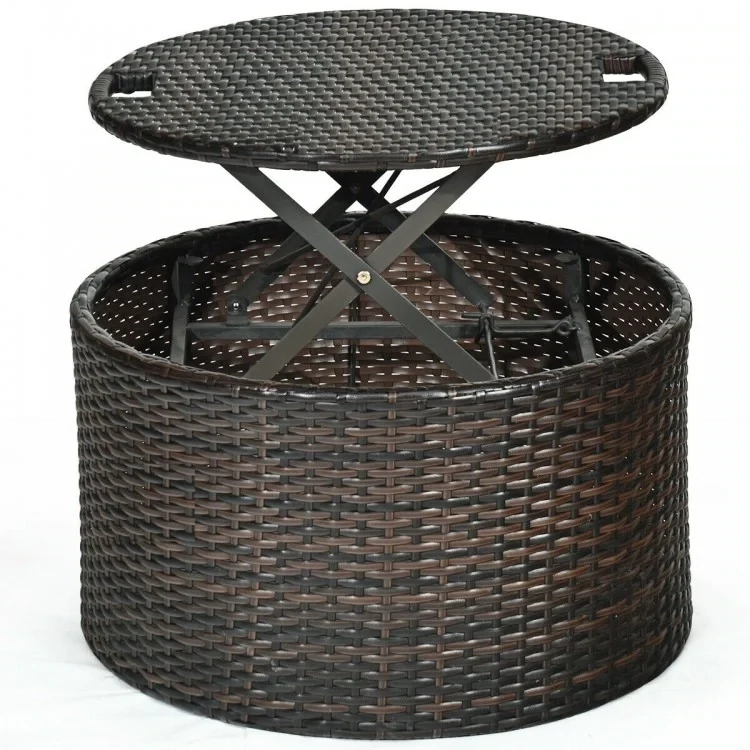 Costway Patio Round Rattan Retractable Coffee Table