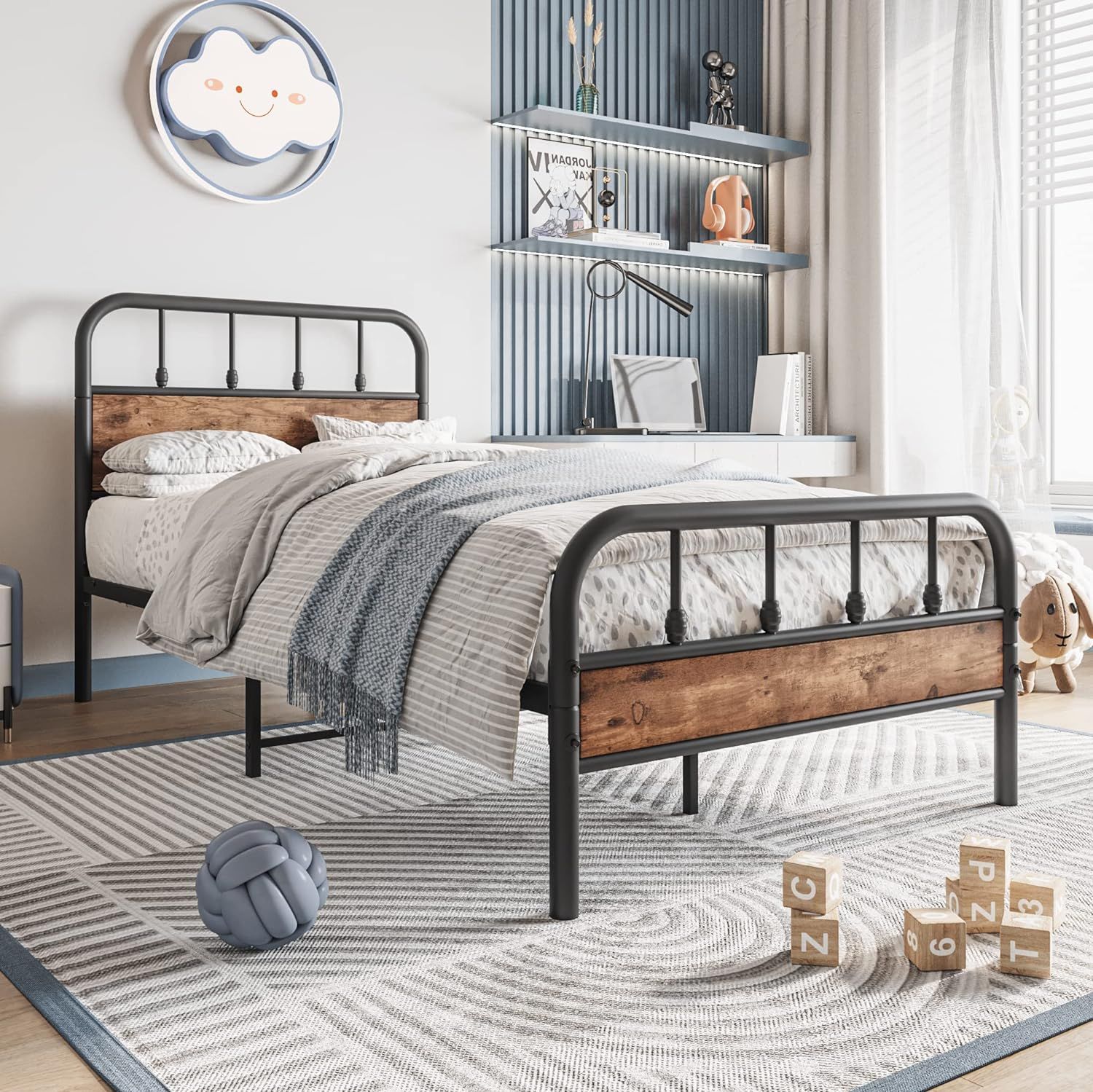 HAHRIR Metal Black Twin Size Bed Frame