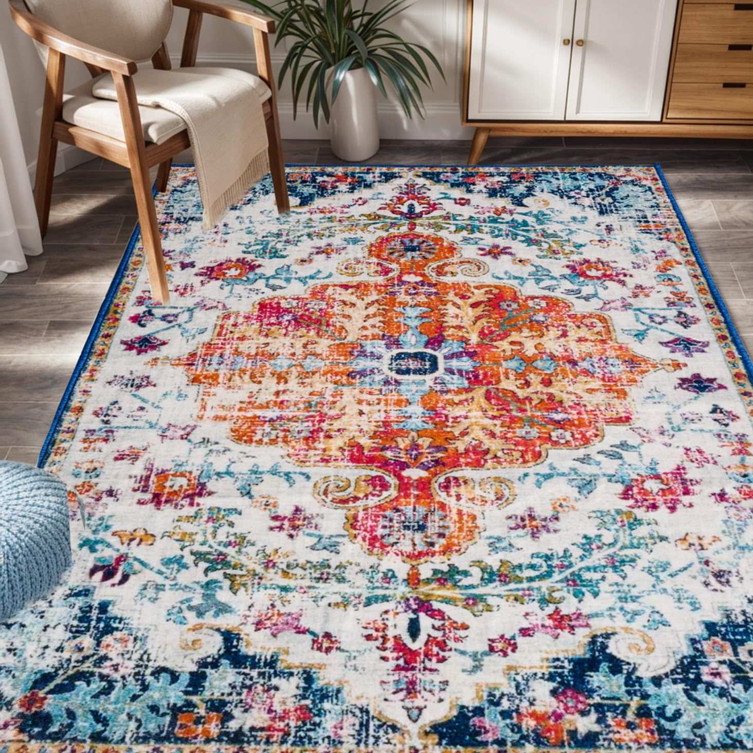 Bohemian Soft 6&#39; x 9&#39; Area Rug, Large Boho Vintage Bedroom Rug