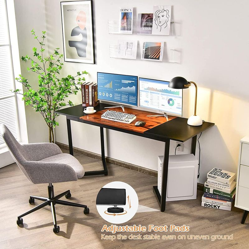 Costway 63 Inch Computer Desk, Black + Rustic Brown