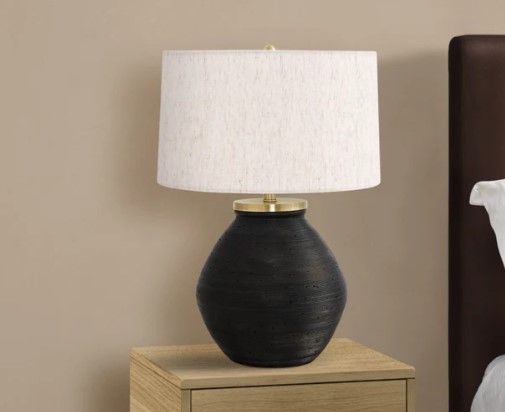 Eclipse Glow - 25&quot;H Black Concrete Table Lamp with Ivory / Cream Contemporary Shade