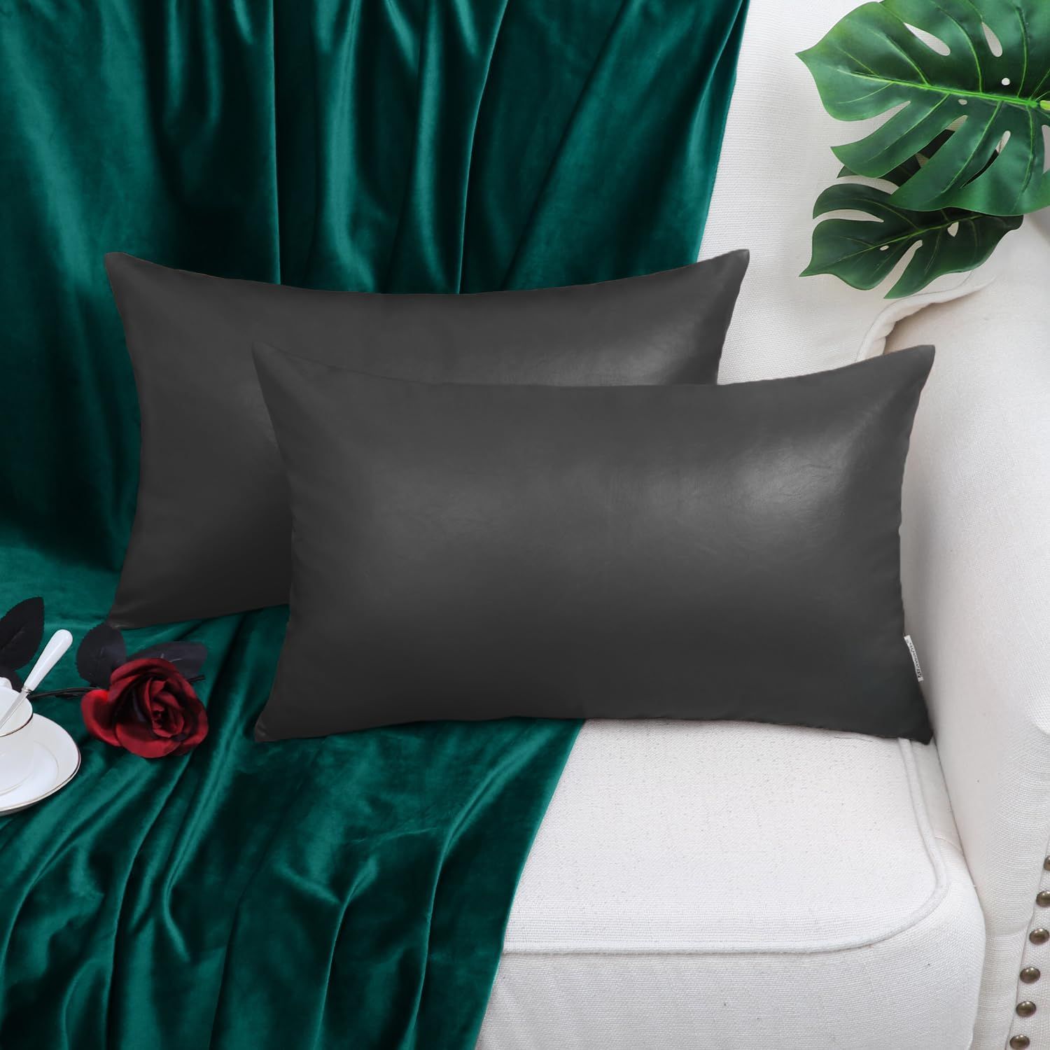 Set of 2: Leather Throw Pillow Covers 14.5 X 26.5&quot;
