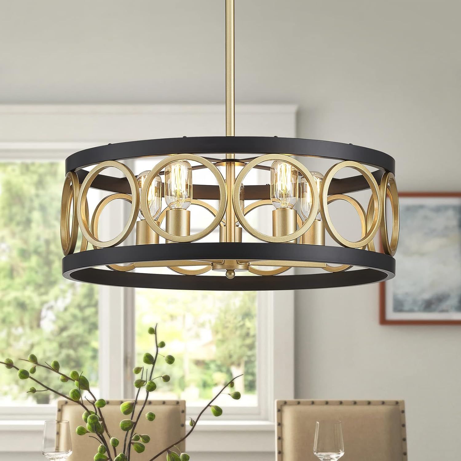 XINGQI 21.7&#39;&#39; Drum Chandelier 5-Light Rustic Pendant