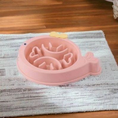 Pomoko Slow Feeding Whale Shaped Pet Bowl - Salmon/Pink