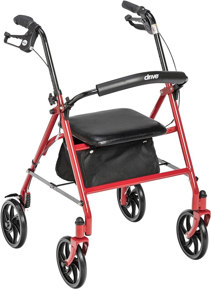 Drive Medical 4 Wheel Rollator, Red