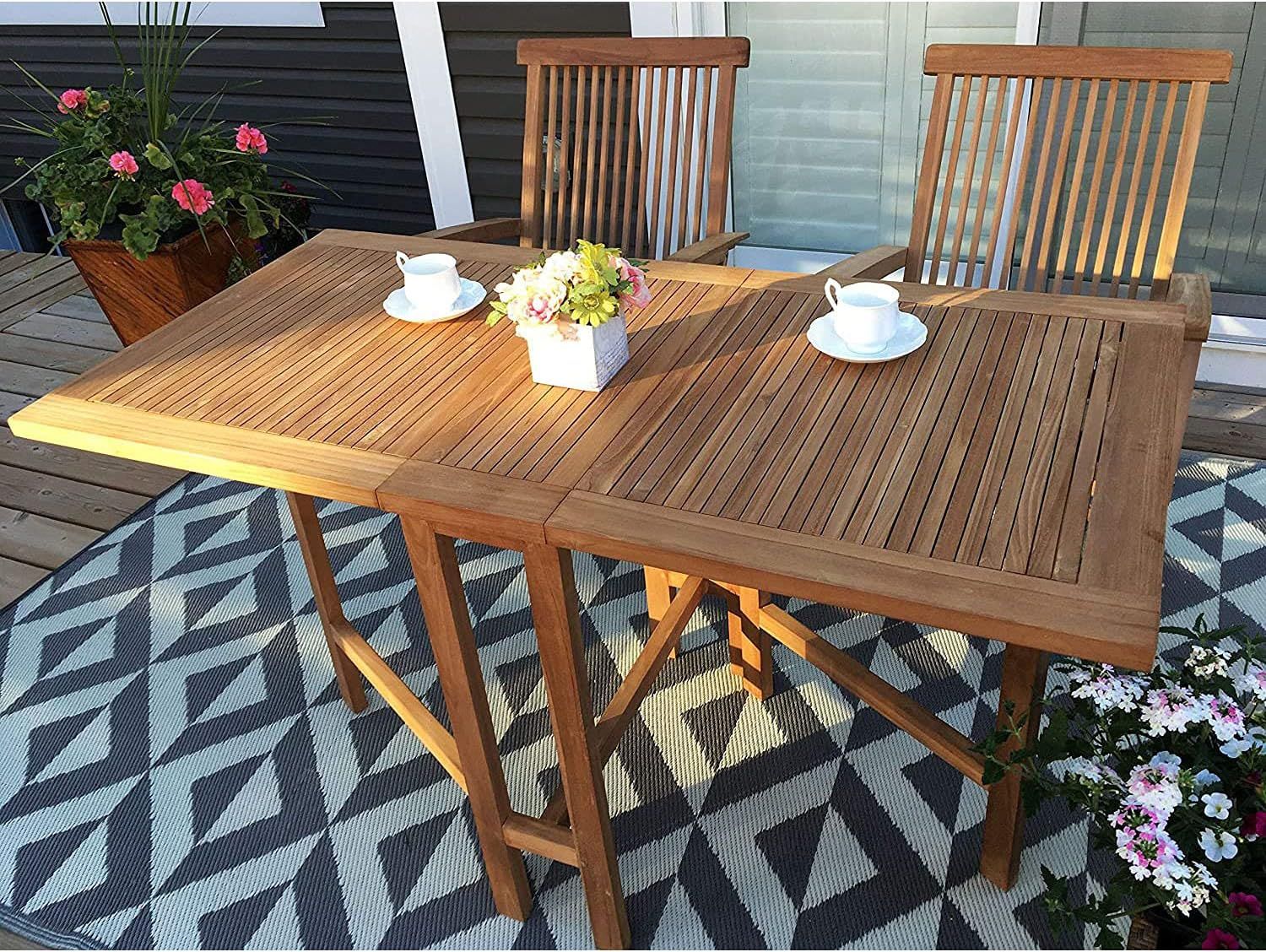 linklife Golden Teak Wood Rectangular Extendable Outdoor Dining Table