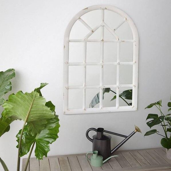 White Distressed Farmhouse Windowpane Wall Mirror