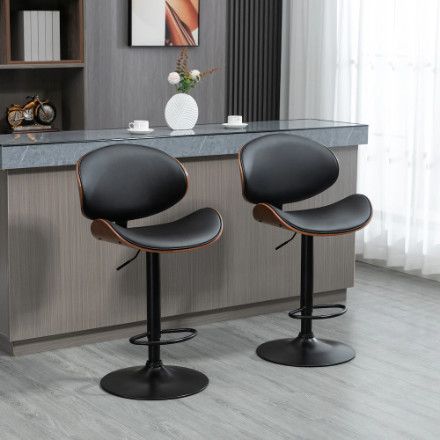 *AS IS* HOMCOM Bar Stools Set of 2 with Curved Back, Footrest, Black
