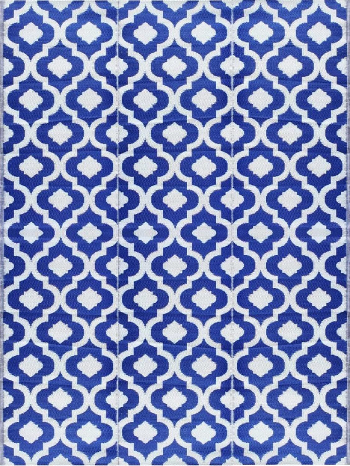 BalajeesUSA 9&#39;x12&#39; Blue Plastic Straw Rug