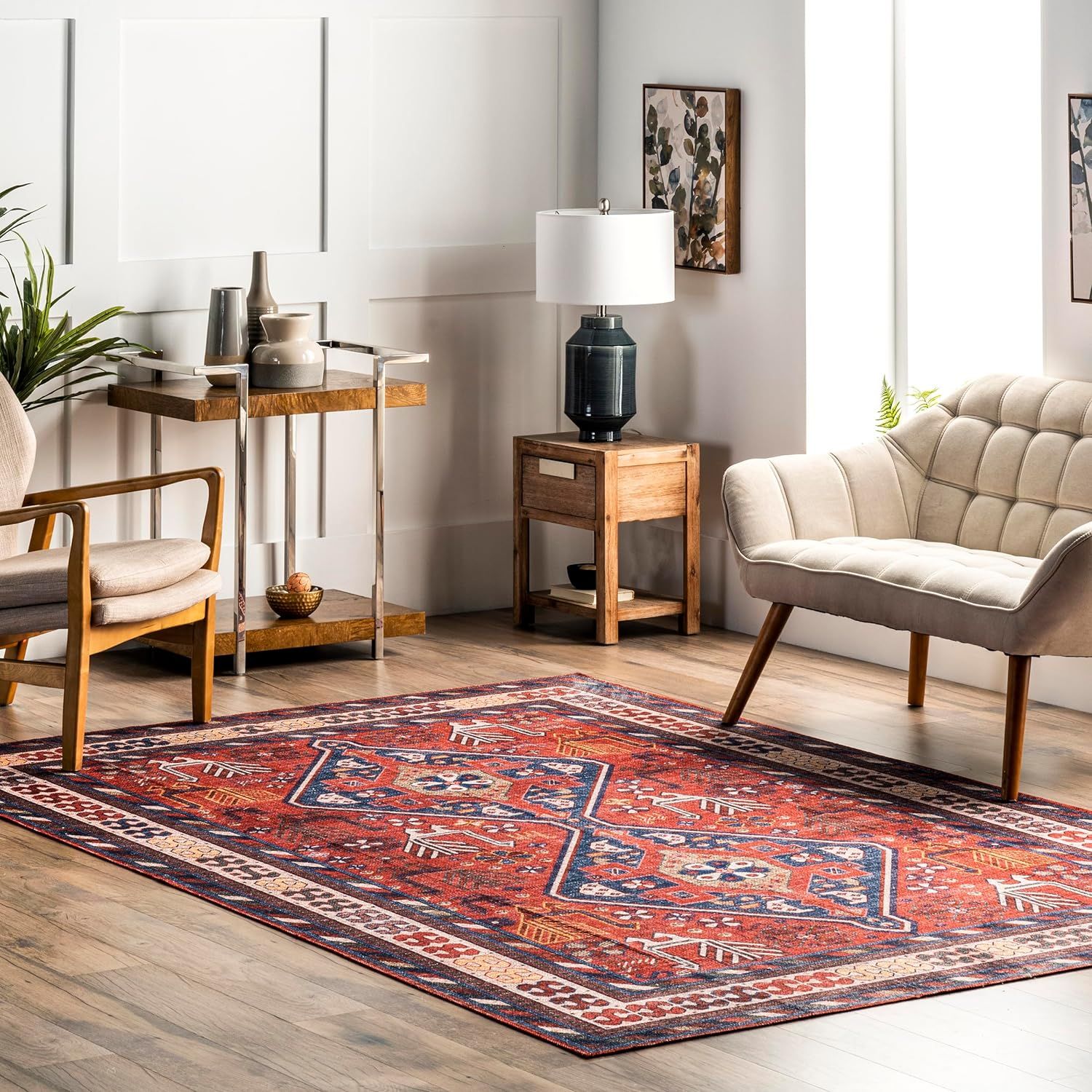nuLOOM Stella Machine Washable Traditional Area Rug, 6x9, Rust