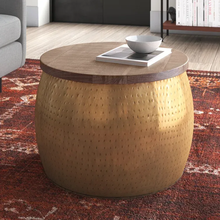 Trent Austin Design Henton Hammered Metal Drum Coffee Table
