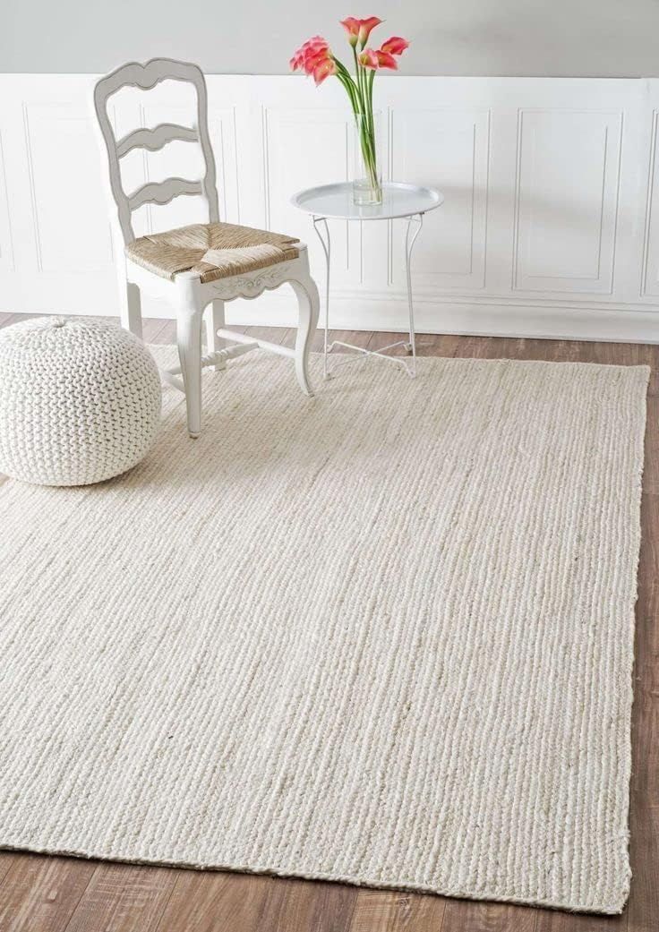 9&#39; x 12&#39; Natural Handwoven Braided Jute Rug, Off White