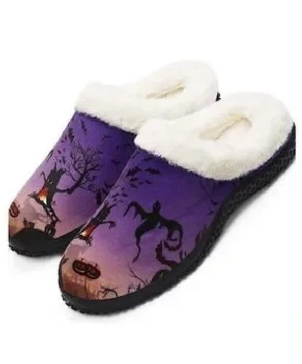 Women&#39;s Purple/Black Halloween Slippers, Size 45 EU