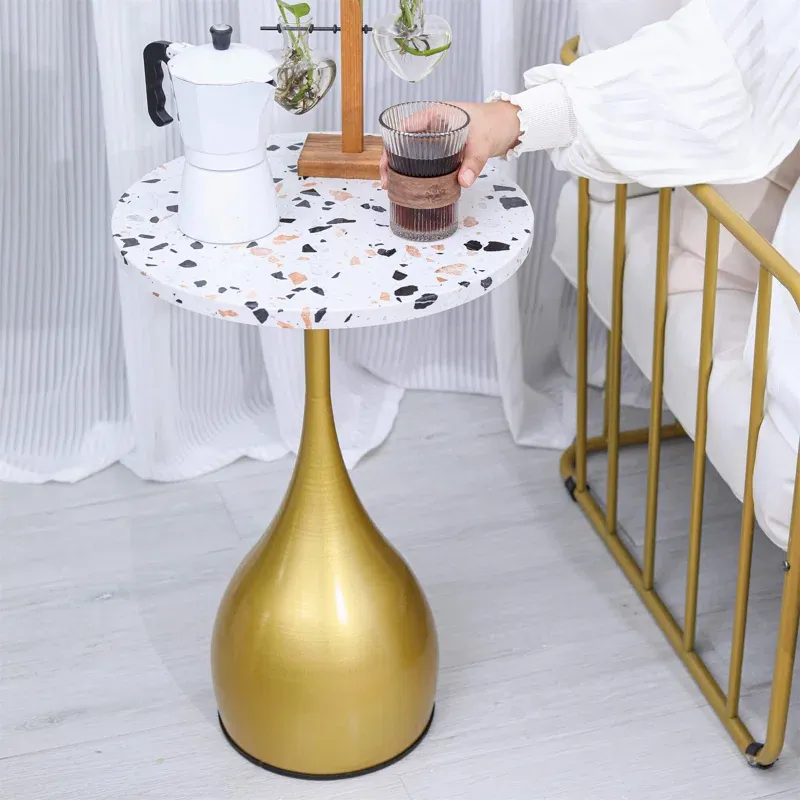 *Scratch&amp;Dent* Mercer41 Shameria Exotic Concrete Terrazzo Gold Pedestal End Table