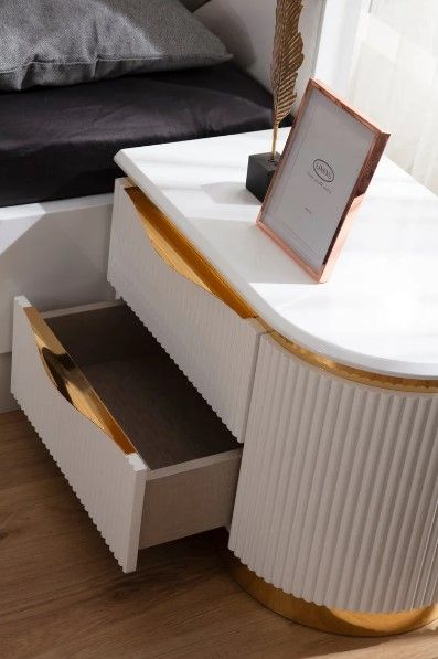 Scratch &amp; Dent - Laura White &amp; Gold Lacquer 2 Drawer Night Stand