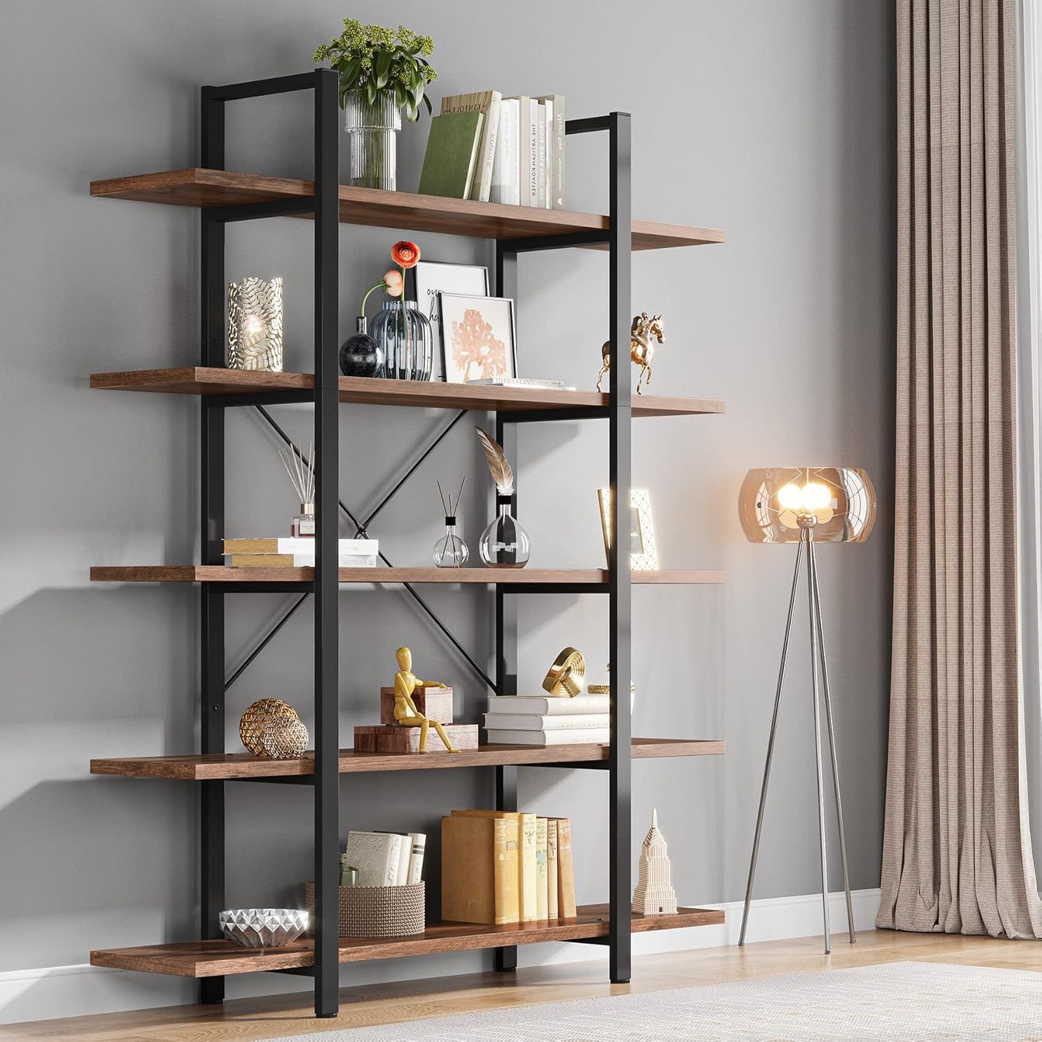 Tribesigns 5-Tier Bookshelf, Vintage Industrial Style Bookcase