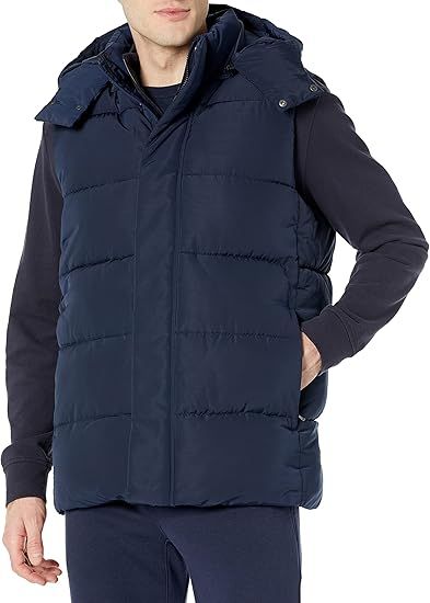 Amazon Aware Men&#39;s Relaxed-Fit Hooded Puffer Vest, Medium, Navy