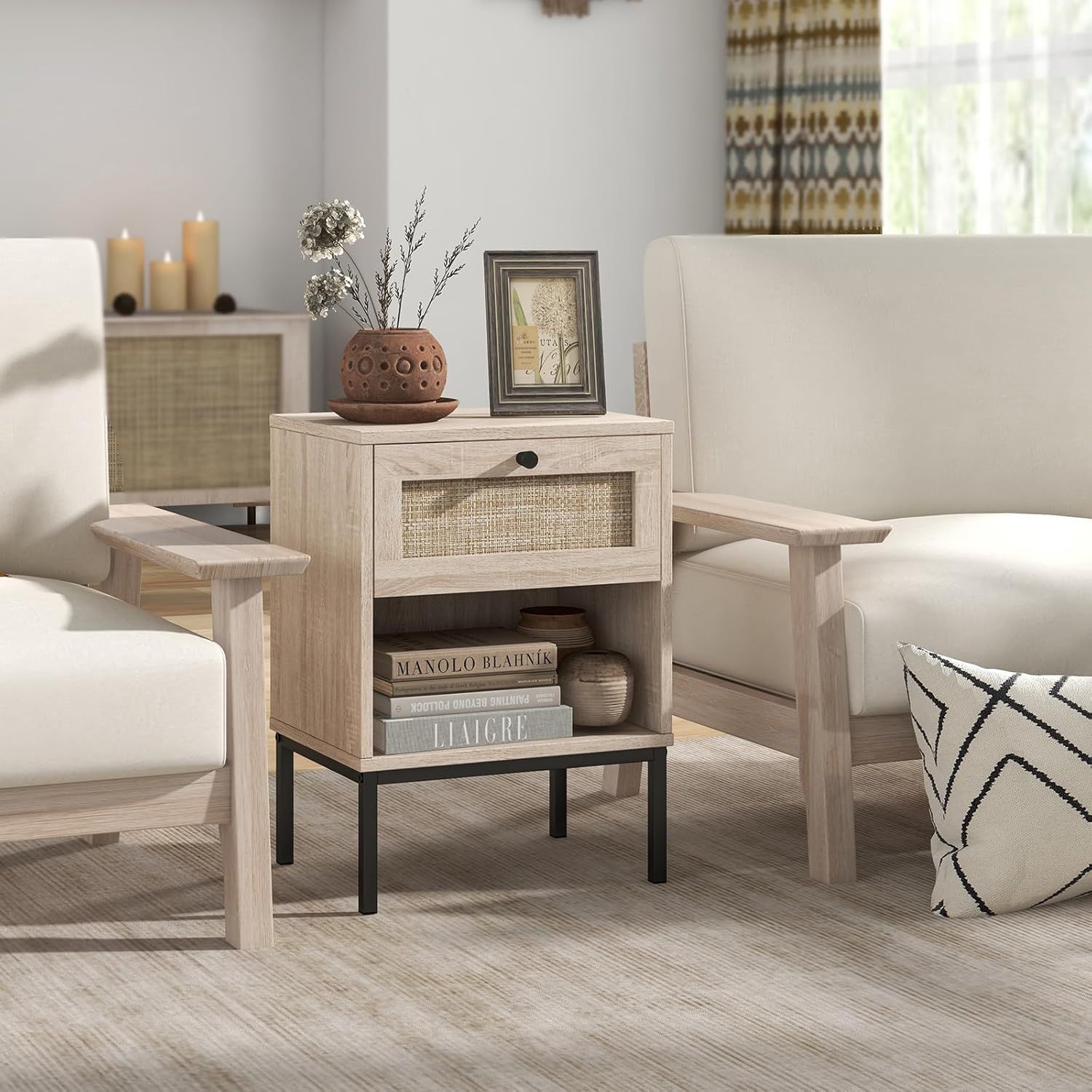 Giantex Rattan Nightstand Boho End Table