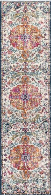 Hillsby Oriental Blue/Orange Runner Rug, 2&#39;7&quot; x 16&#39;