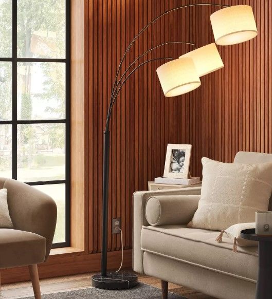 *Scratch&amp;Dent* Avenal 3-Head Shaded Arc Floor Lamp, Black