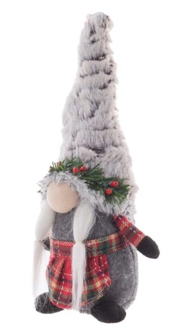 Grey/Red Standing Mom Gnome with Pigtails