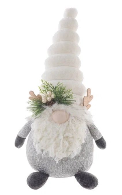 White/Grey Fabric Plump Gnome with Reindeer Horns