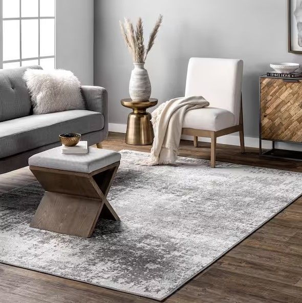 Jade Faded Abstract Light Grey 8 ft. x 10 ft. Indoor Area Rug