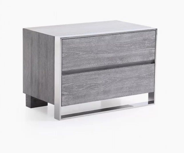 Set of 2 Wensley 2-Drawers Nightstand, Grey Elm