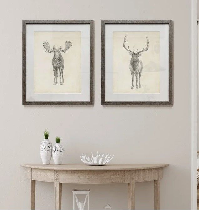 *Scratch&amp;Dent* &#39;Moose Study&#39; by Antonyus Benjamin, 2 Piece Picture Set