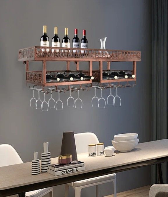 Red Barrel Studio 2-Layer Industrial Vintage Metal Wall Mounted Wine Rack