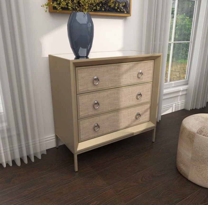 *AS IS* Set of 2 Mercer41 Imboden Upholstered 3 Drawer Chest