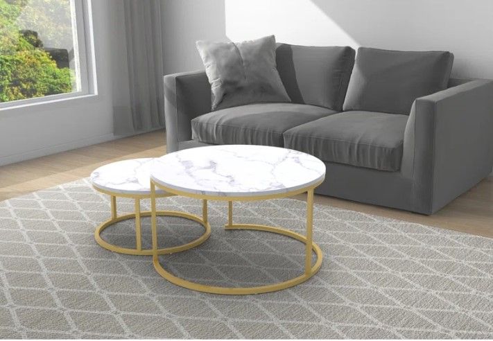 Mercer41 2 Piece Marble Finish Coffee Table