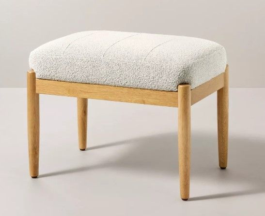Hearth &amp; Hand™ Boucle Upholstered Wood Ottoman, Oatmeal