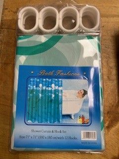Bath Fashions Shower Curtain &amp; Hook Set, Blue/Green Dots