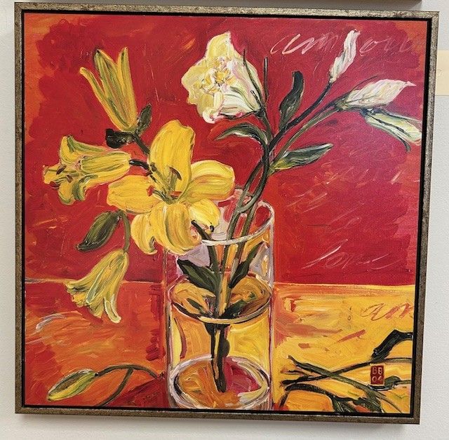 Bobby Burgers Floral Artwork 14&quot; x 14&quot;, Red