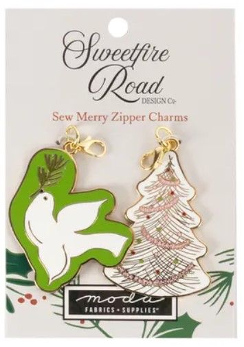 Set of Two Tree and Dove Sew Merry Zipper Charms