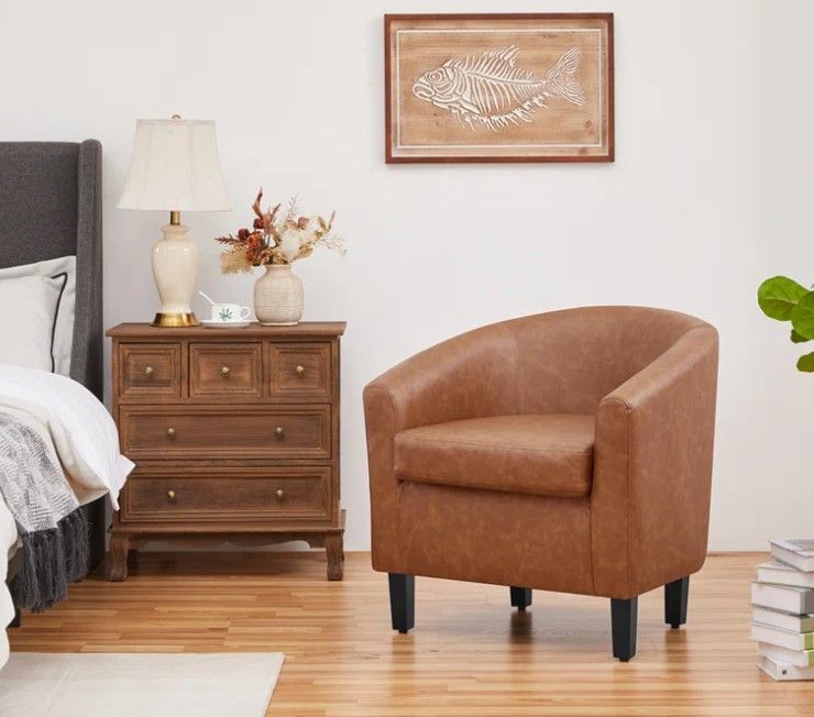*Imperfect* Seldon 28&#39;&#39; Wide Vegan Leather Barrel Chair; Brown