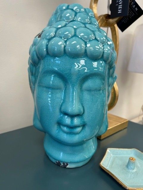 Turquoise Ceramic Crackle Buddha Head