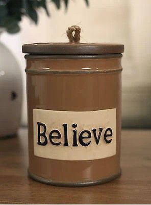 Rustic BELIEVE Ceramic Canister