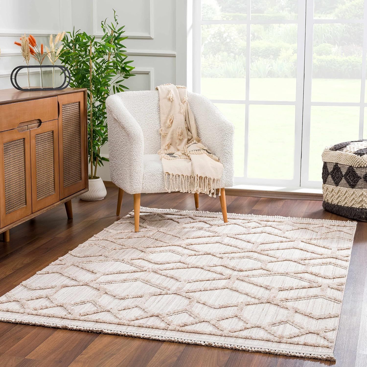 *Imperfect* 6&#39;7 x 9 Hauteloom Malilinao Farmhouse Moroccan Trellis Area Rug,