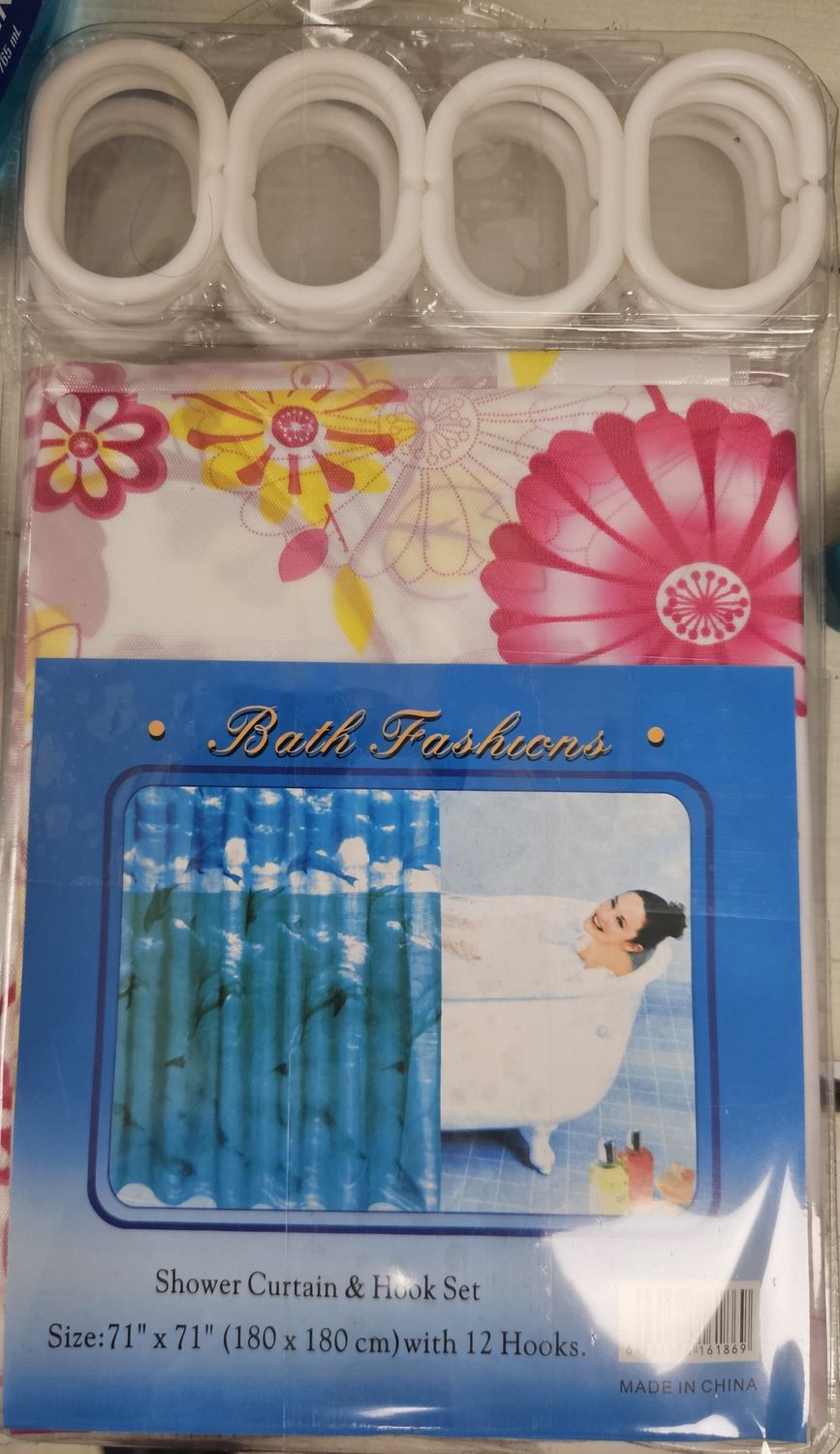 Bath Fashions Shower Curtain &amp; Hook Set, Red/ Yellow Floral