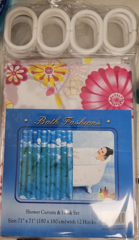 Bath Fashions Shower Curtain &amp; Hook Set, Red/ Yellow Floral