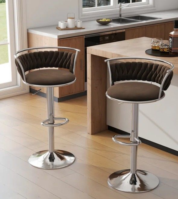 Set of 2 Ginko Swivel Upholstered Stools (Adjustable Height)