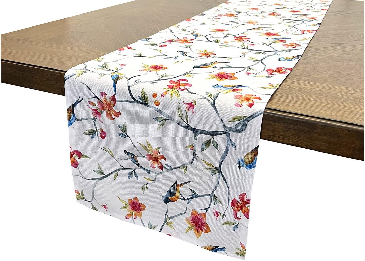 Lianvin Spring Seasonal Birds &amp; Flowers Table Runner, 13x72
