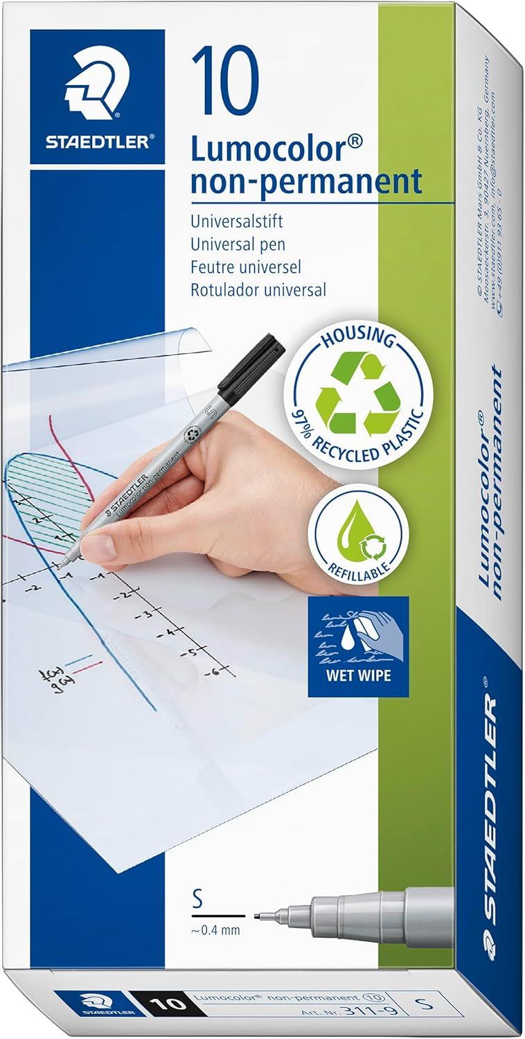 Staedtler Lumograph Non-Permanent Marker Pen, 10 Pack