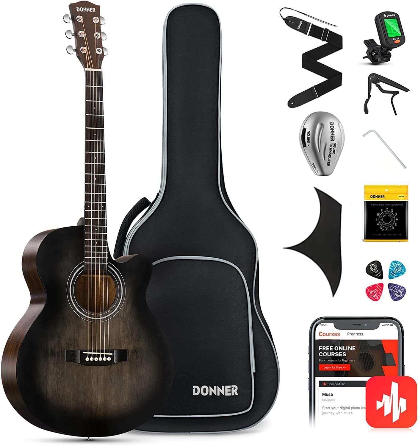 Donner Beginner Acoustic Guitar Bundle Kit