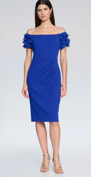 Joseph Ribkoff  Off-the-Shoulder Sheath Dress; Shocking Pink sz 16