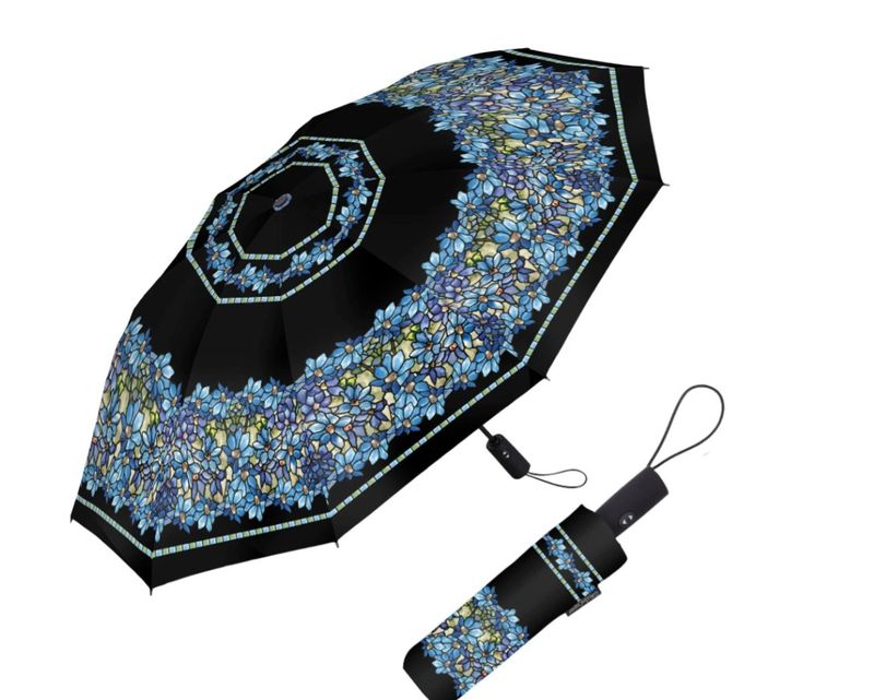 RainCaper Tiffany Clematis Folding Travel Umbrella